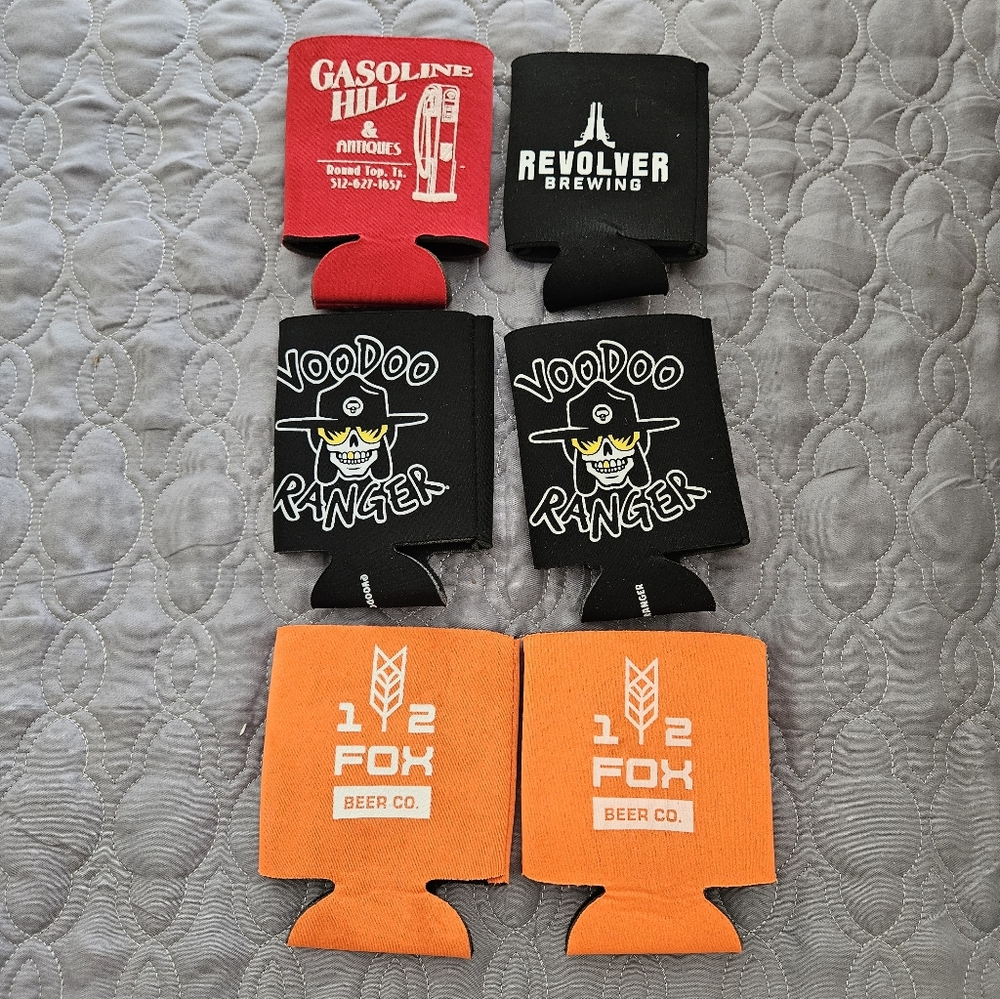 Beer Can Coolers Set - Red, Black, Orange